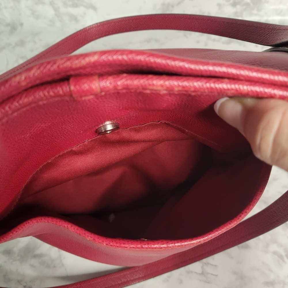 Coach Red Pebbled Leather Signature Canvas Tote Bag Silver Hardware - Picture 9 of 12